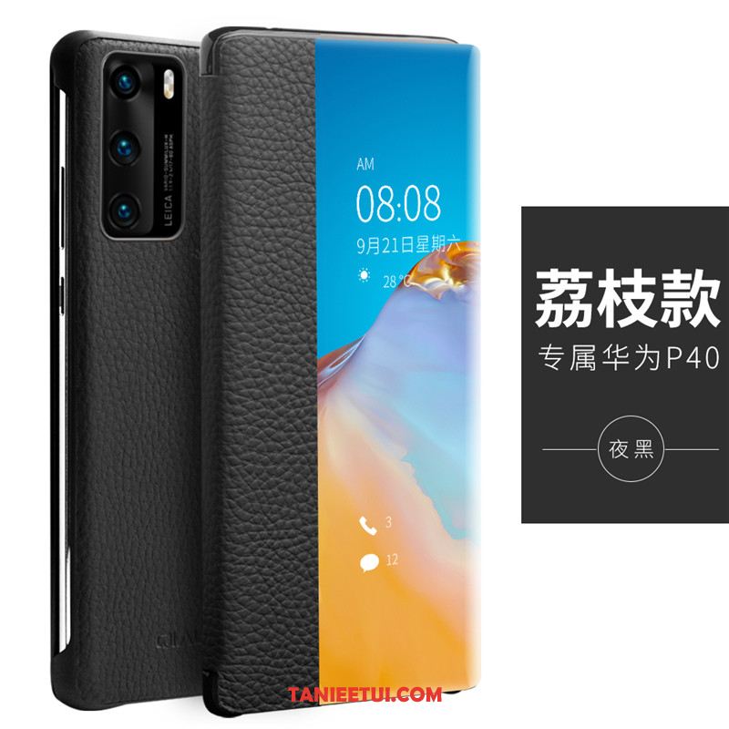 Etui Huawei P40 Wysoki Koniec Skóra Bydlęca Telefon Komórkowy, Futerał Huawei P40 Nowy Anti-fall Klapa Orange