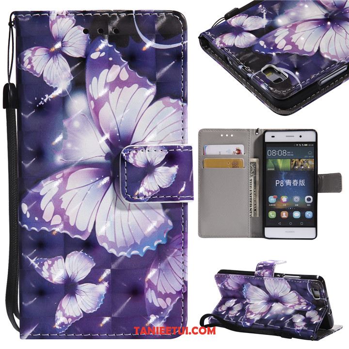 Etui Huawei P8 Lite Motyl Ochraniacz Młodzież, Futerał Huawei P8 Lite Fioletowy Klapa Anti-fall