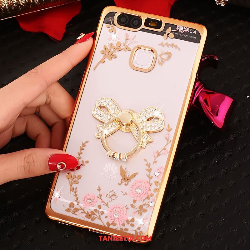 Etui Huawei P9 Plus Kwiaty Ochraniacz Telefon Komórkowy, Futerał Huawei P9 Plus Złoto Ring Rhinestone