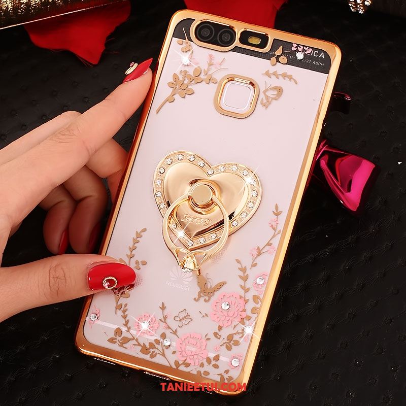 Etui Huawei P9 Plus Kwiaty Ochraniacz Telefon Komórkowy, Futerał Huawei P9 Plus Złoto Ring Rhinestone