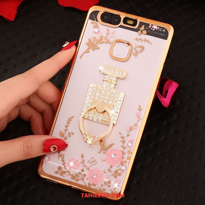 Etui Huawei P9 Plus Kwiaty Ochraniacz Telefon Komórkowy, Futerał Huawei P9 Plus Złoto Ring Rhinestone