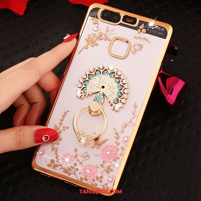 Etui Huawei P9 Plus Kwiaty Ochraniacz Telefon Komórkowy, Futerał Huawei P9 Plus Złoto Ring Rhinestone