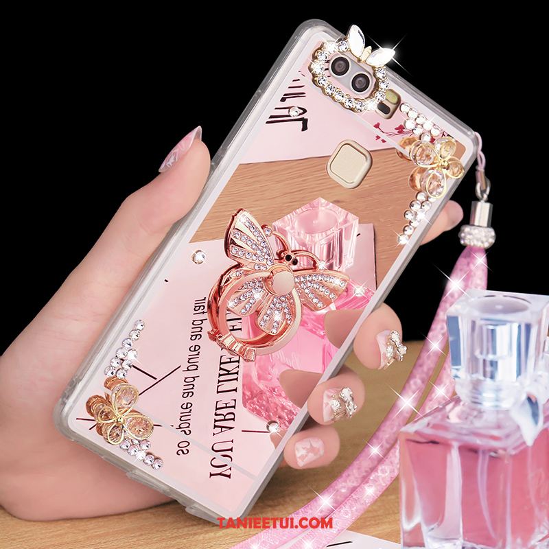 Etui Huawei P9 Plus Lustro Tendencja Srebro, Obudowa Huawei P9 Plus Wiszące Ozdoby Rhinestone Ochraniacz