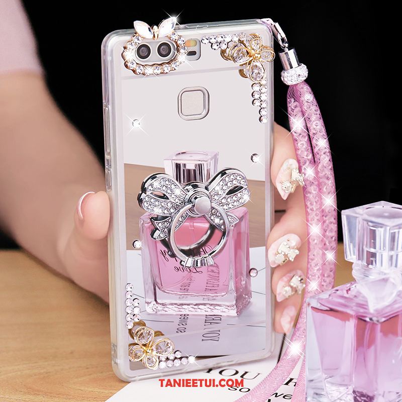 Etui Huawei P9 Plus Lustro Tendencja Srebro, Obudowa Huawei P9 Plus Wiszące Ozdoby Rhinestone Ochraniacz