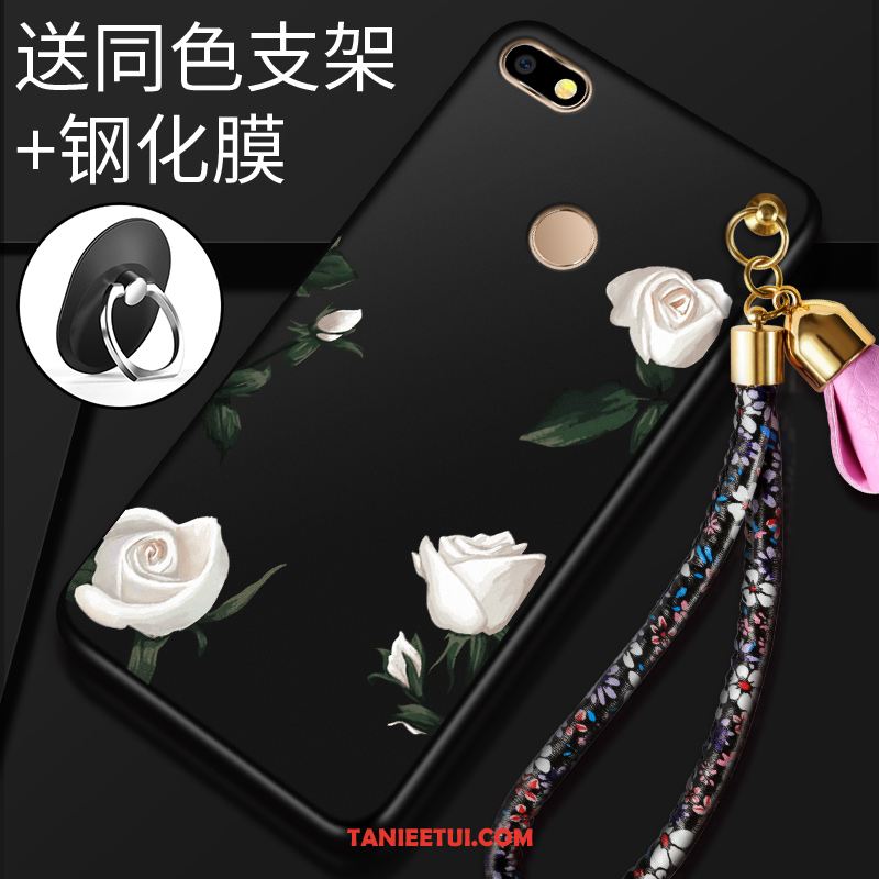 Etui Huawei Y6 Pro 2017 Telefon Komórkowy Szkło Hartowane Wspornik, Pokrowce Huawei Y6 Pro 2017 Czarny Kwiaty Miękki