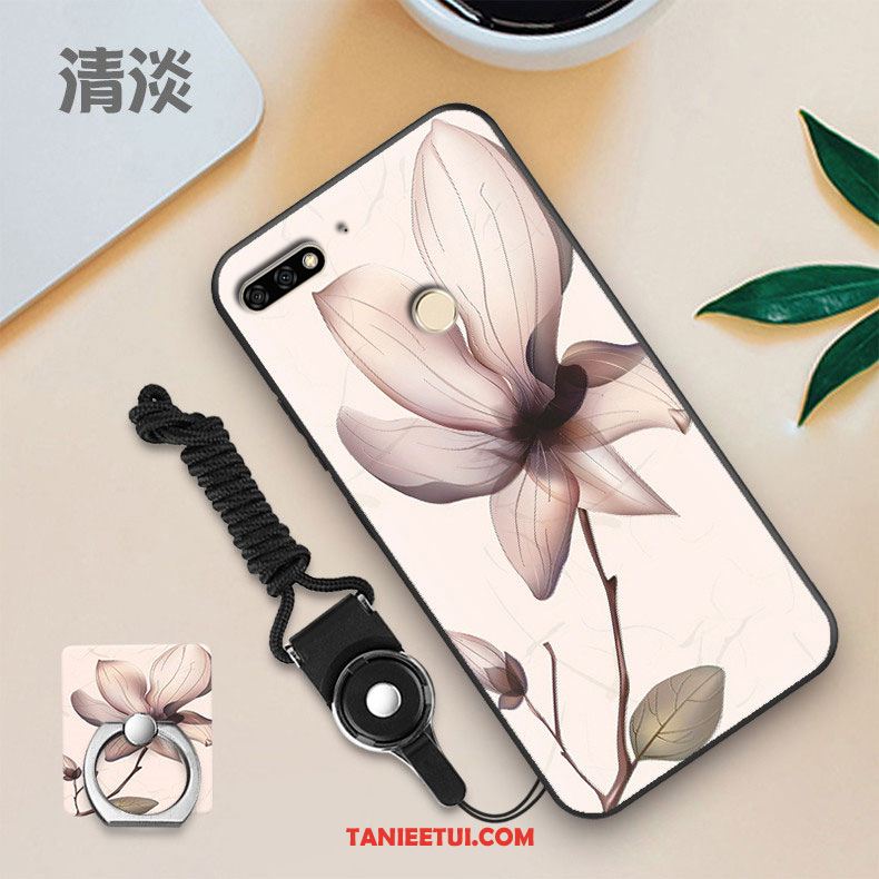 Etui Huawei Y7 2018 Biały Miękki Telefon Komórkowy, Pokrowce Huawei Y7 2018 Szkło Hartowane Filmy Czarny