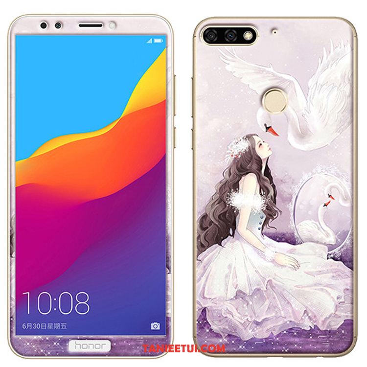 Etui Huawei Y7 2018 Miękki Różowe Filmy, Obudowa Huawei Y7 2018 Telefon Komórkowy Szkło Hartowane Kreskówka