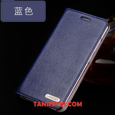 Etui Huawei Y7 2018 Skórzany Futerał Portfel Karta, Obudowa Huawei Y7 2018 Prawdziwa Skóra Ciemno Niebieski Klapa