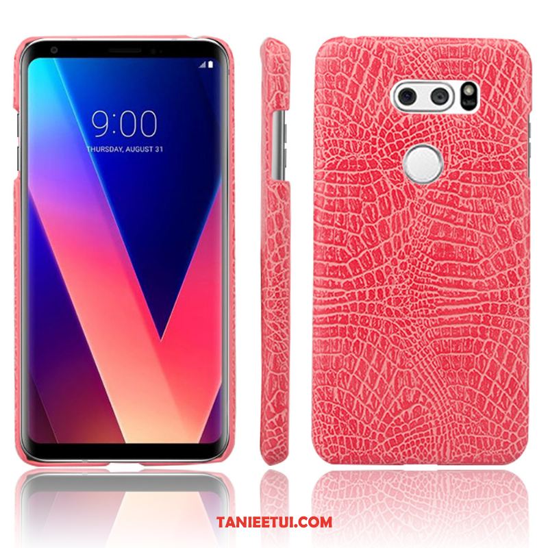 Etui Lg V30 Wzór Krokodyla Czerwony Skórzany Futerał, Obudowa Lg V30 Telefon Komórkowy Anti-fall Skóra