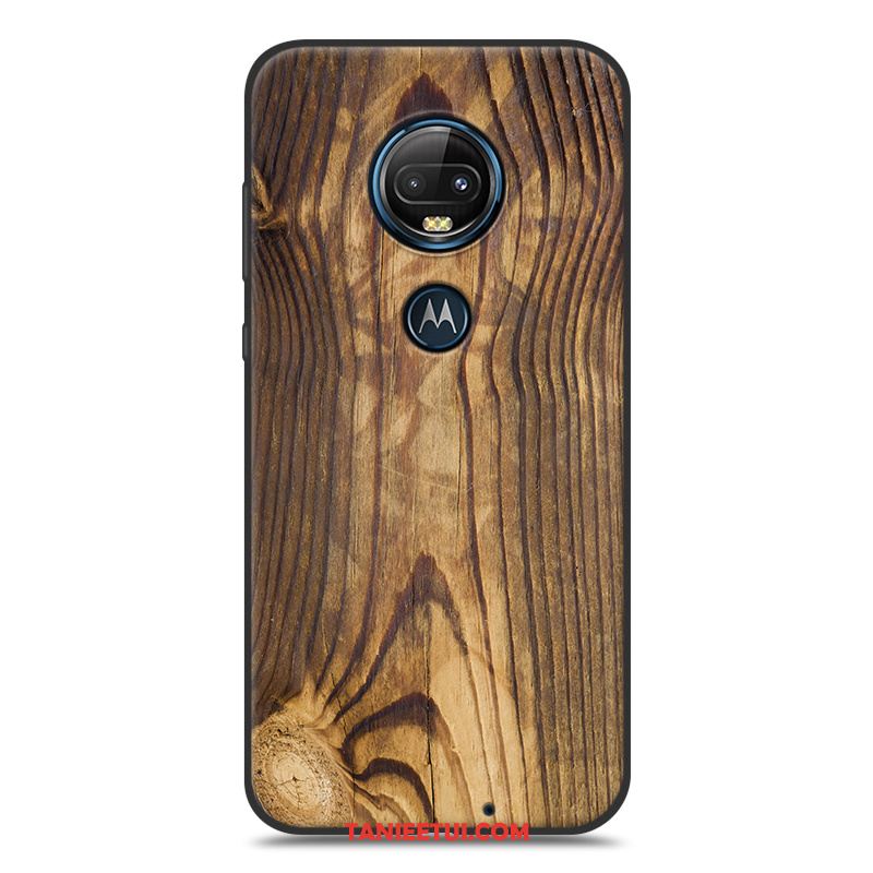 Etui Moto G7 Plus Silikonowe Telefon Komórkowy Miękki, Futerał Moto G7 Plus Ciemno Niebieski Ziarno Drewna Kolor