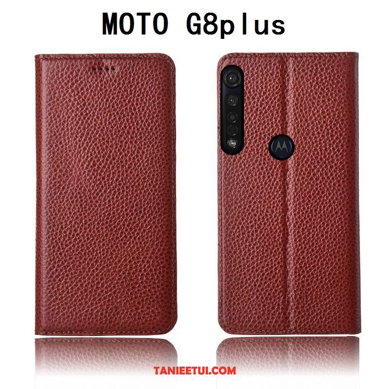 Etui Moto G8 Plus Nowy Klapa Silikonowe, Obudowa Moto G8 Plus Ochraniacz Litchi Telefon Komórkowy Braun