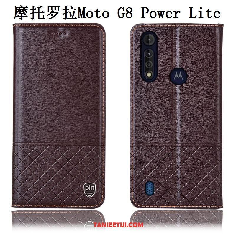 Etui Moto G8 Power Lite Prawdziwa Skóra Telefon Komórkowy Niebieski, Pokrowce Moto G8 Power Lite Anti-fall Skórzany Futerał