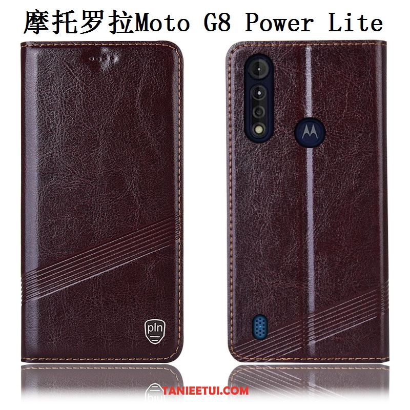 Etui Moto G8 Power Lite Telefon Komórkowy Czarny Anti-fall, Obudowa Moto G8 Power Lite Prawdziwa Skóra Ochraniacz Wzór