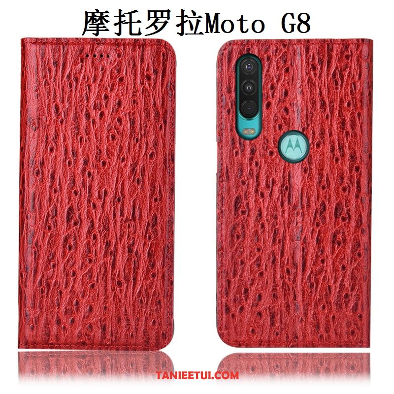 Etui Moto G8 Prawdziwa Skóra Telefon Komórkowy Ochraniacz, Futerał Moto G8 Anti-fall Ciemno Niebieski All Inclusive