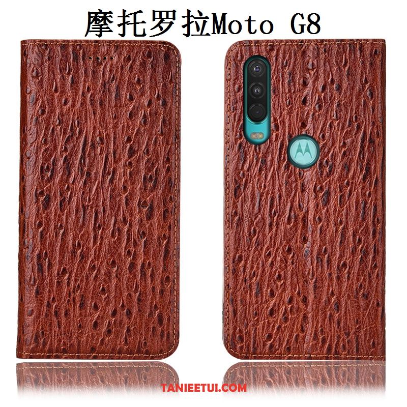 Etui Moto G8 Prawdziwa Skóra Telefon Komórkowy Ochraniacz, Futerał Moto G8 Anti-fall Ciemno Niebieski All Inclusive