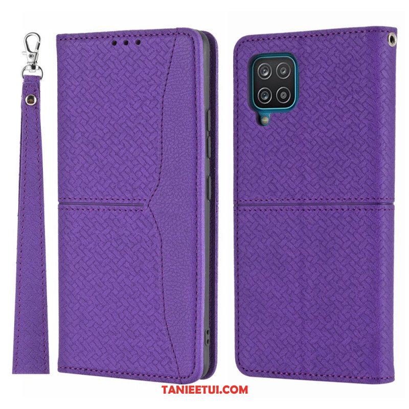 Etui Na Telefon do Samsung Galaxy M12 / A12 z Łańcuch Etui Folio Styl Tkanej Skóry Z Paskami