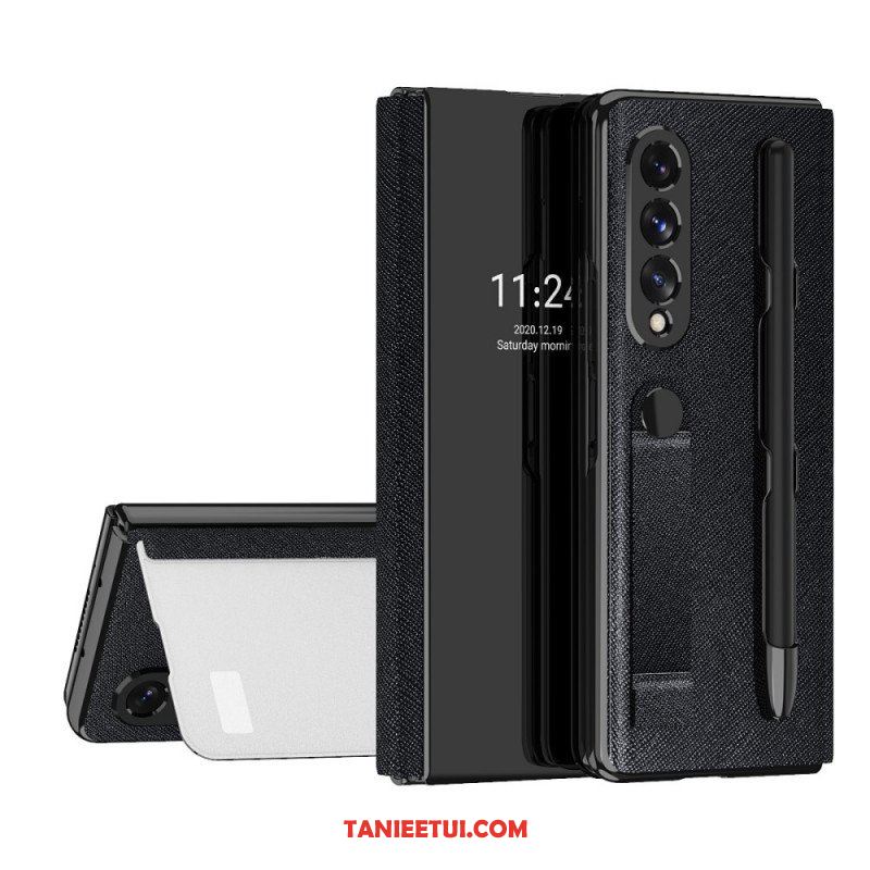 Etui Na Telefon do Samsung Galaxy Z Fold 3 5G Etui Folio Lustrzany Uchwyt Na Długopis I Pasek