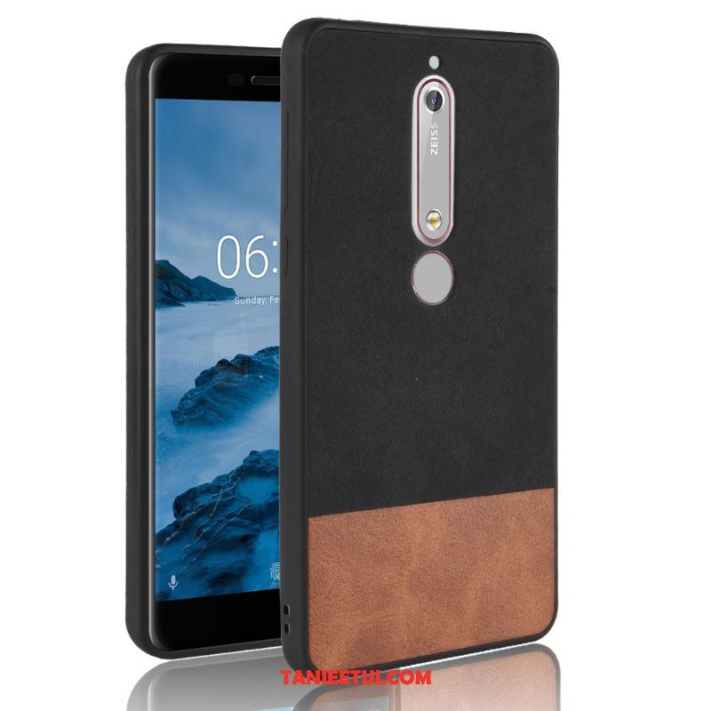 Etui Nokia 6.1 Skóra Ochraniacz Telefon Komórkowy, Obudowa Nokia 6.1 Miękki Denim Czerwony