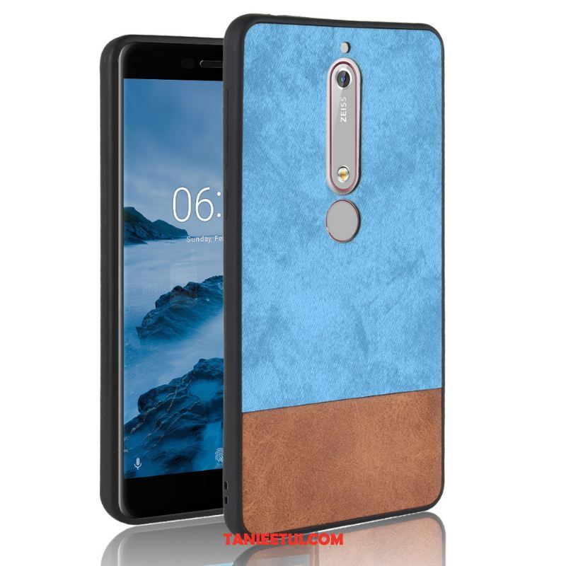 Etui Nokia 6.1 Skóra Ochraniacz Telefon Komórkowy, Obudowa Nokia 6.1 Miękki Denim Czerwony