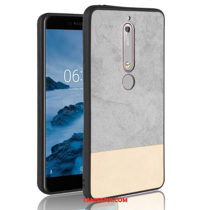 Etui Nokia 6.1 Skóra Ochraniacz Telefon Komórkowy, Obudowa Nokia 6.1 Miękki Denim Czerwony