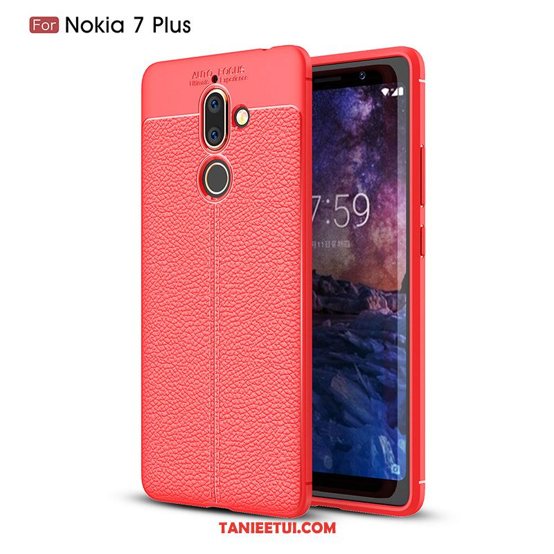 Etui Nokia 7 Plus Litchi Szary Telefon Komórkowy, Futerał Nokia 7 Plus Ochraniacz Wzór Miękki