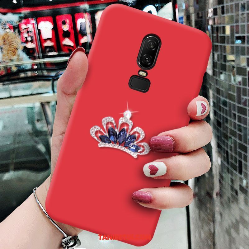 Etui Oneplus 6 Czerwony Netto Anti-fall Miękki, Pokrowce Oneplus 6 Rhinestone Telefon Komórkowy Ochraniacz