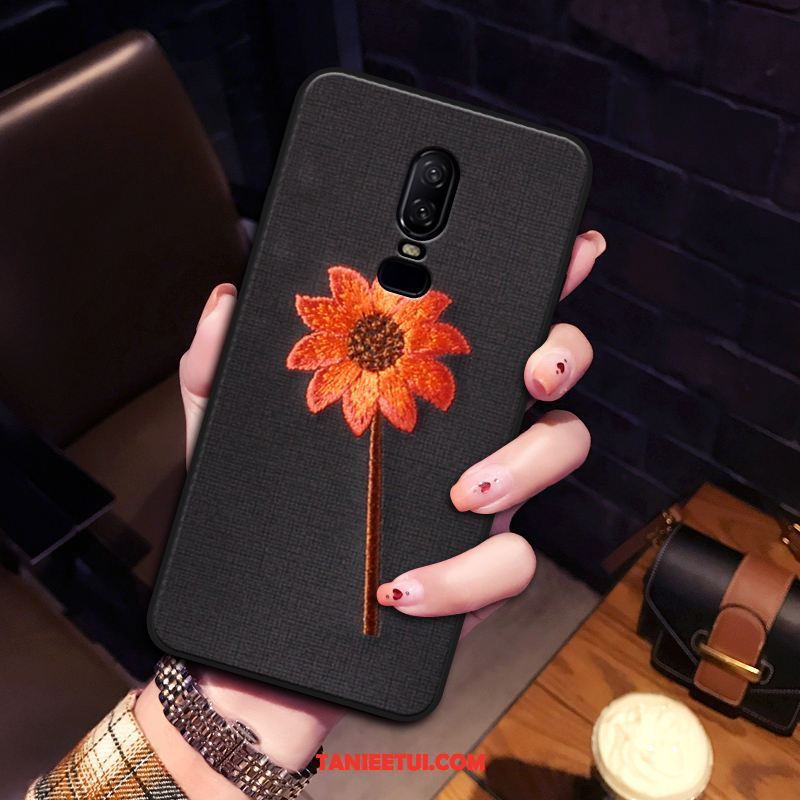 Etui Oneplus 6 Z Haftem Flanela Czarny, Obudowa Oneplus 6 Telefon Komórkowy Kwiaty All Inclusive