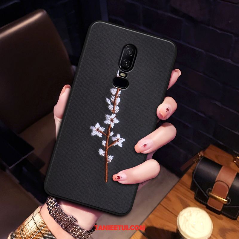 Etui Oneplus 6 Z Haftem Flanela Czarny, Obudowa Oneplus 6 Telefon Komórkowy Kwiaty All Inclusive