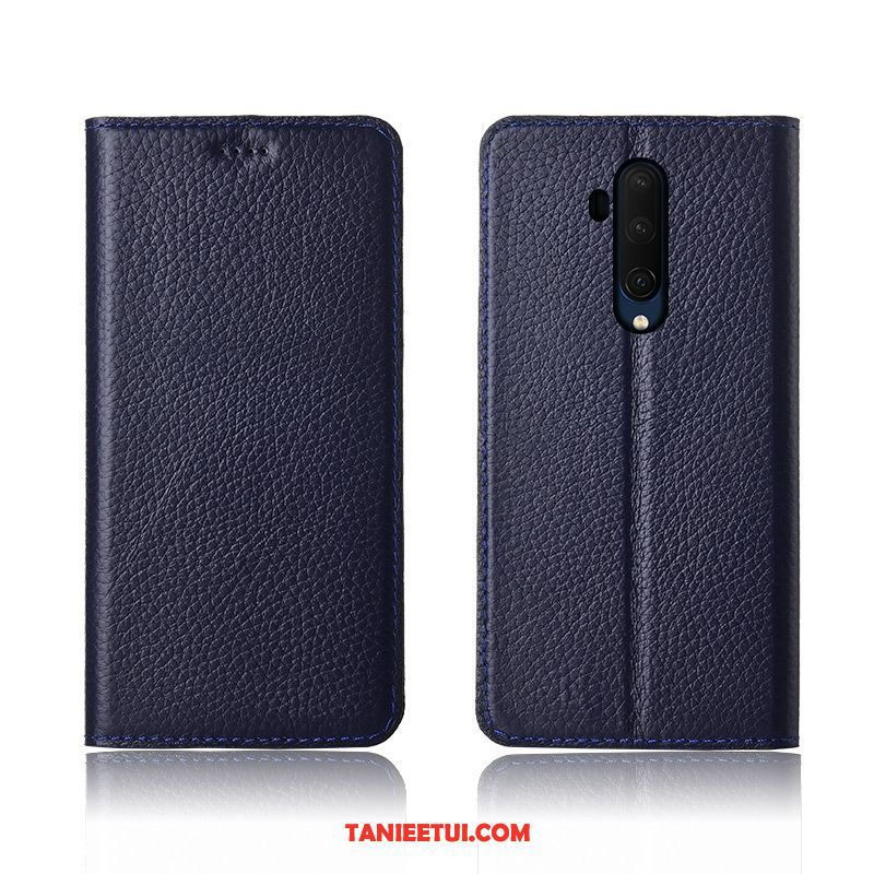 Etui Oneplus 7t Pro Ciemno Niebieski Miękki Skórzany Futerał, Pokrowce Oneplus 7t Pro Prawdziwa Skóra Litchi Telefon Komórkowy
