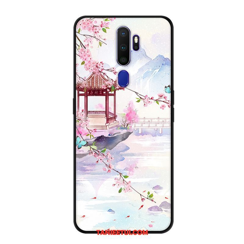 Etui Oppo A9 2020 Kreatywne Nubuku Czarny, Obudowa Oppo A9 2020 Kwiaty Miękki Czerwony Netto