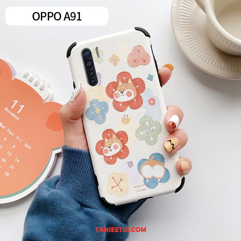 Etui Oppo A91 Kwiaty Skórzany Futerał Anti-fall, Obudowa Oppo A91 Kreatywne Silikonowe Niebieski