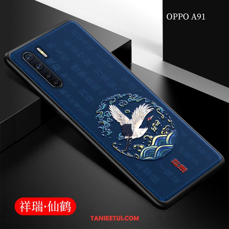 Etui Oppo A91 Miękki Silikonowe Niebieski, Futerał Oppo A91 Chiński Styl All Inclusive Skóra