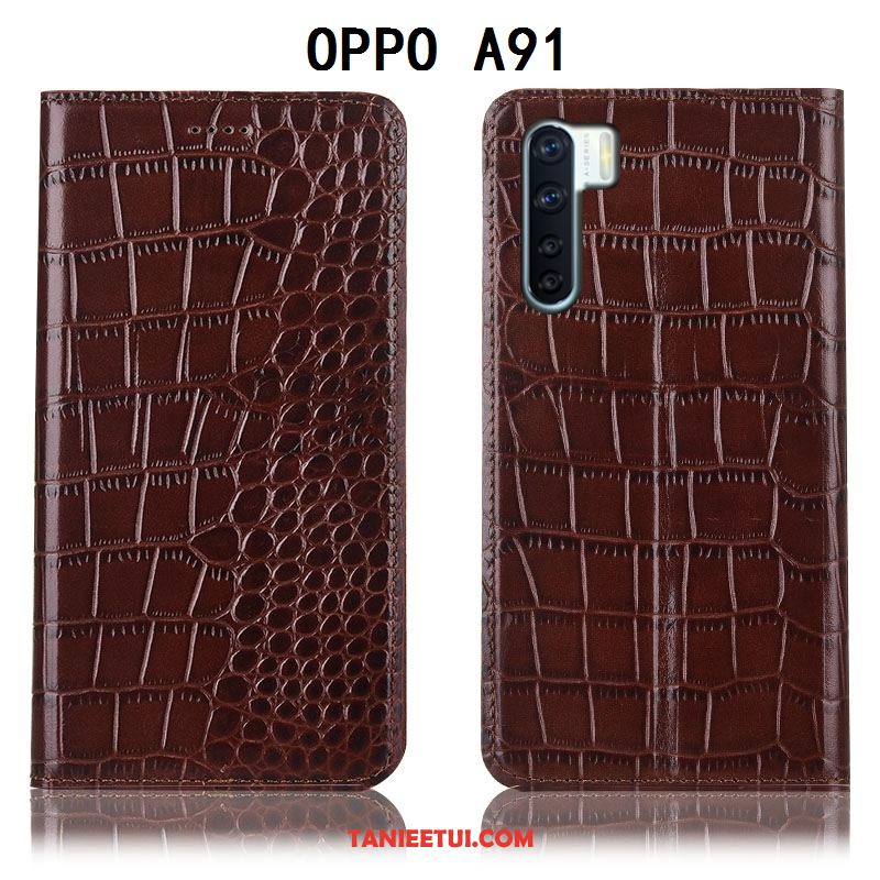 Etui Oppo A91 Skórzany Futerał All Inclusive Ochraniacz, Obudowa Oppo A91 Anti-fall Telefon Komórkowy Braun