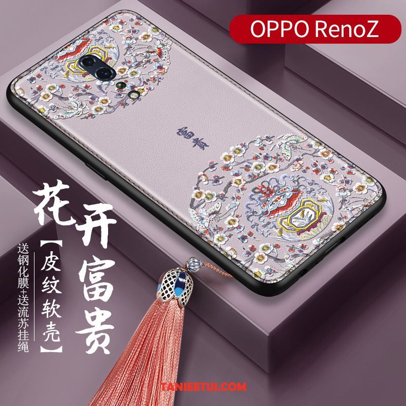 Etui Oppo Reno Z Kwiaty Wzór Z Frędzlami, Futerał Oppo Reno Z Telefon Komórkowy Szkło Hartowane Anti-fall