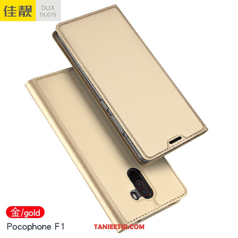 Etui Pocophone F1 Ciemno Niebieski Skórzany Futerał Silikonowe, Obudowa Pocophone F1 Mały Biznes Anti-fall Beige