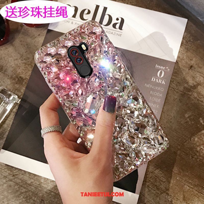 Etui Pocophone F1 Rhinestone Eleganckie Luksusowy, Futerał Pocophone F1 Modna Marka Mały Zielony Beige