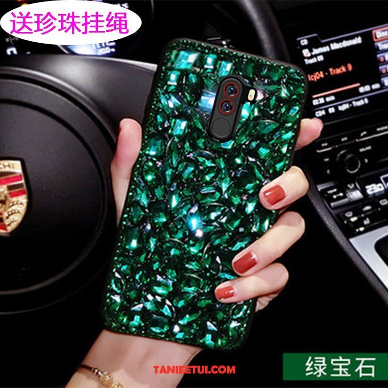 Etui Pocophone F1 Rhinestone Eleganckie Luksusowy, Futerał Pocophone F1 Modna Marka Mały Zielony Beige