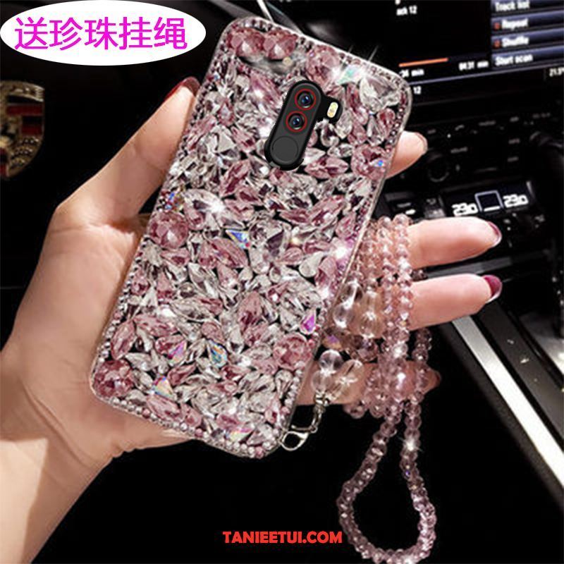 Etui Pocophone F1 Rhinestone Eleganckie Luksusowy, Futerał Pocophone F1 Modna Marka Mały Zielony Beige