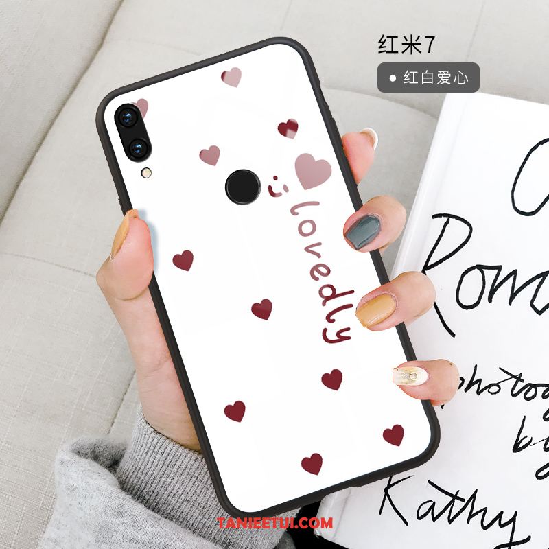 Etui Redmi 7 Czerwony Jasny Wiatr, Futerał Redmi 7 Szkło All Inclusive Kropka Beige