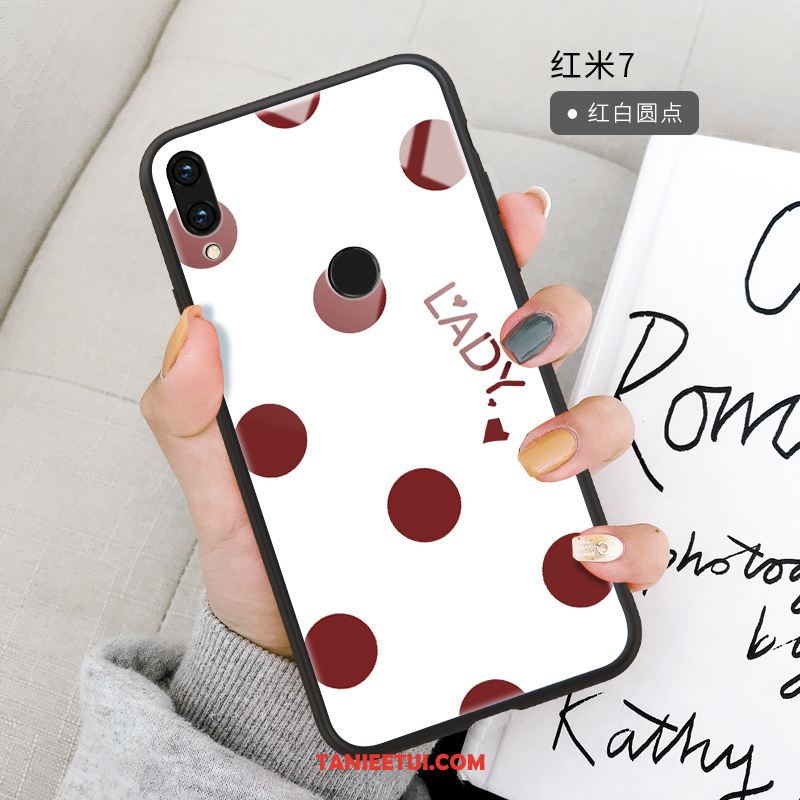 Etui Redmi 7 Czerwony Jasny Wiatr, Futerał Redmi 7 Szkło All Inclusive Kropka Beige