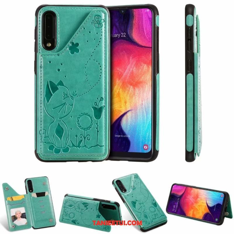 Etui Samsung Galaxy A30s Skórzany Futerał Obrzeża Kotek, Pokrowce Samsung Galaxy A30s Anti-fall Gwiazda Szary