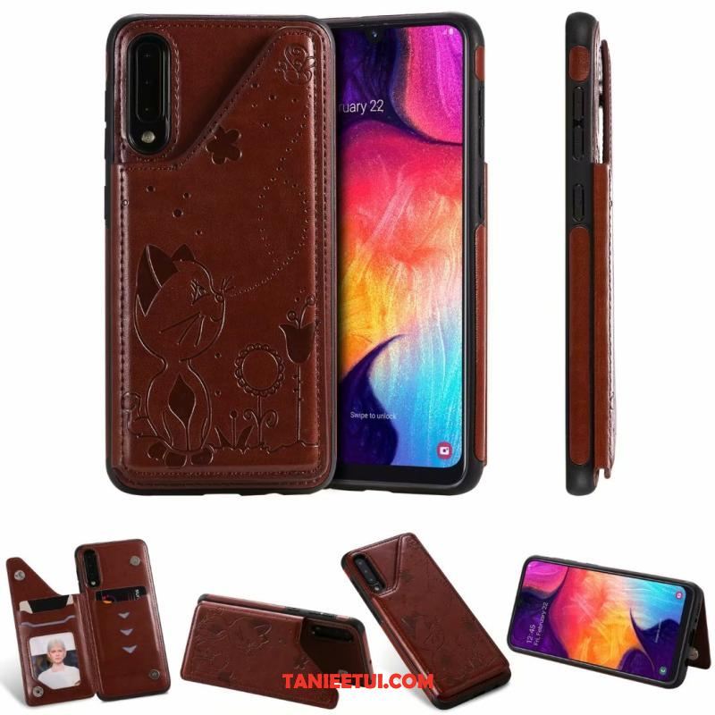 Etui Samsung Galaxy A30s Skórzany Futerał Obrzeża Kotek, Pokrowce Samsung Galaxy A30s Anti-fall Gwiazda Szary