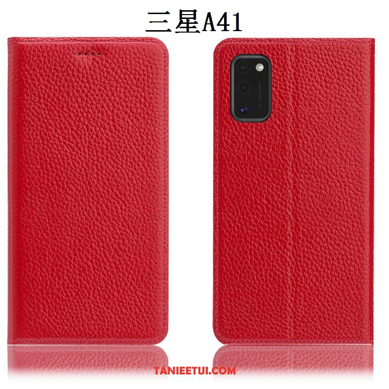 Etui Samsung Galaxy A41 All Inclusive Litchi Skórzany Futerał, Pokrowce Samsung Galaxy A41 Czarny Gwiazda Anti-fall