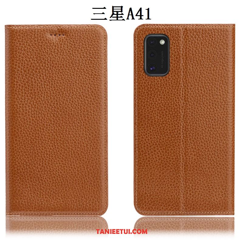 Etui Samsung Galaxy A41 All Inclusive Litchi Skórzany Futerał, Pokrowce Samsung Galaxy A41 Czarny Gwiazda Anti-fall