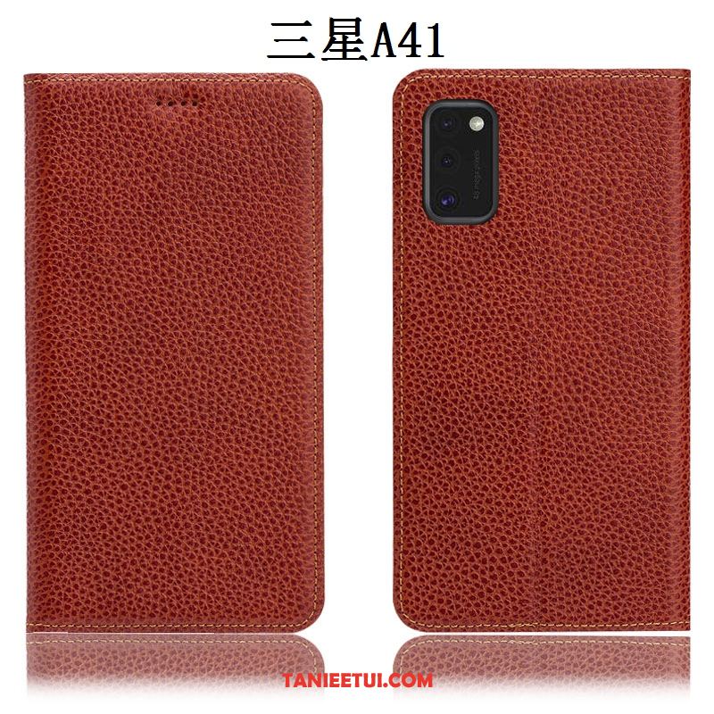 Etui Samsung Galaxy A41 All Inclusive Litchi Skórzany Futerał, Pokrowce Samsung Galaxy A41 Czarny Gwiazda Anti-fall