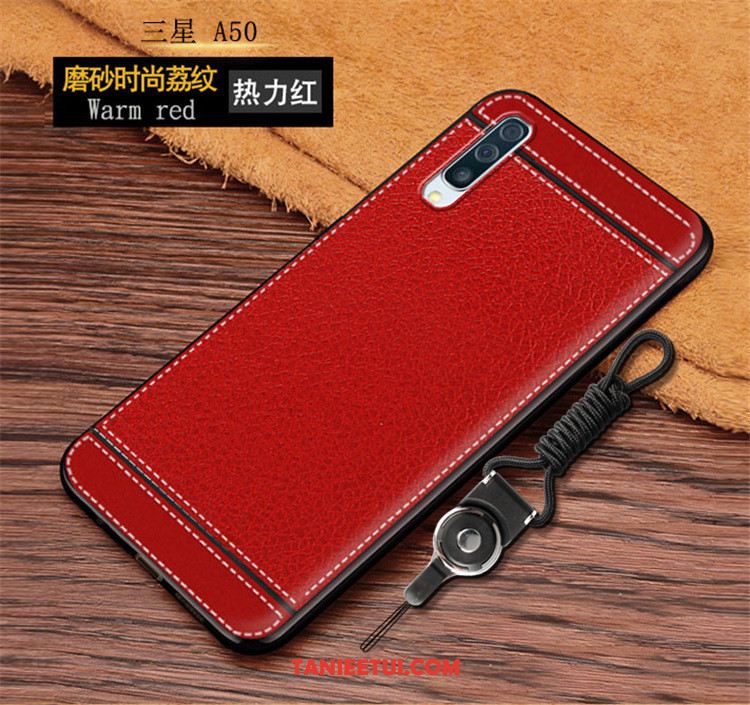 Etui Samsung Galaxy A50 Wiszące Ozdoby Classic Proste, Pokrowce Samsung Galaxy A50 Telefon Komórkowy Nubuku Litchi Braun