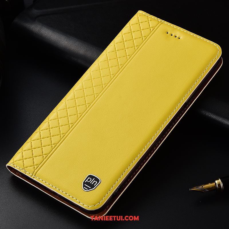 Etui Samsung Galaxy A60 W Kratę Żółty Siatkowe, Obudowa Samsung Galaxy A60 Skórzany Futerał Prawdziwa Skóra Telefon Komórkowy Beige