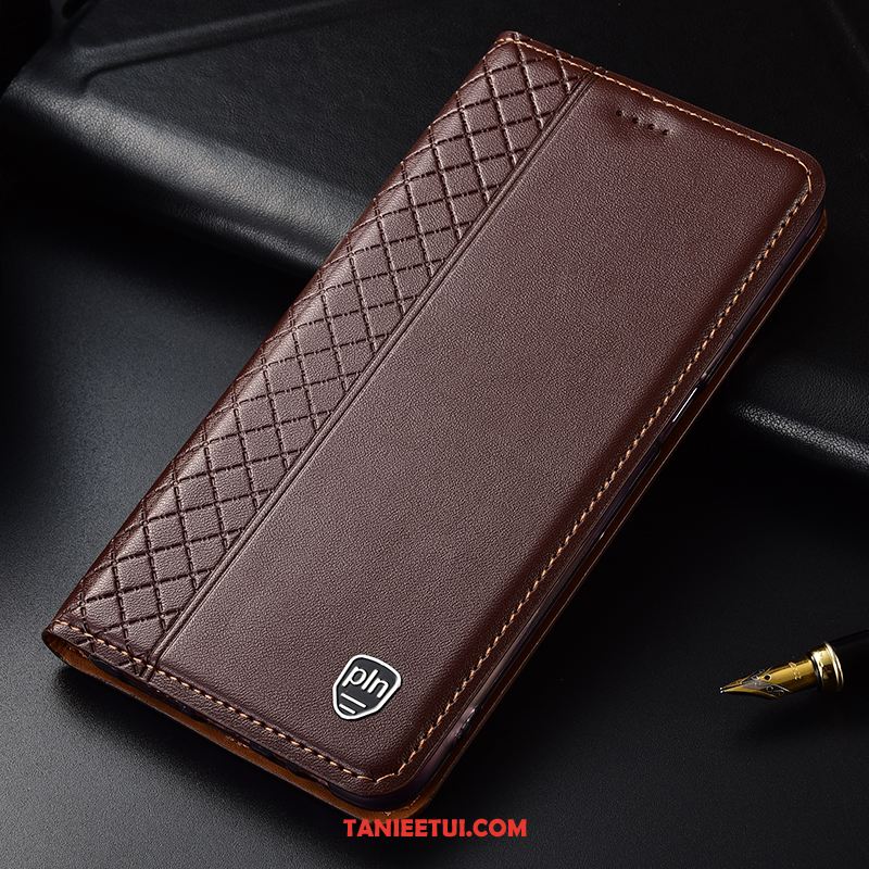 Etui Samsung Galaxy A60 W Kratę Żółty Siatkowe, Obudowa Samsung Galaxy A60 Skórzany Futerał Prawdziwa Skóra Telefon Komórkowy Beige