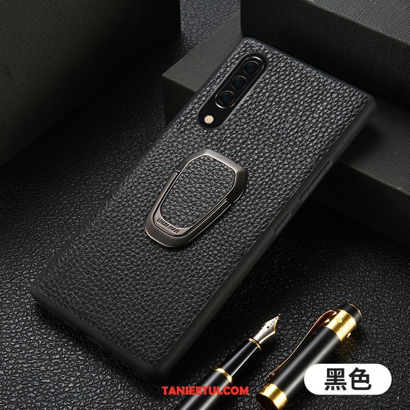 Etui Samsung Galaxy A90 5g Skórzany Futerał Biznes Ring, Obudowa Samsung Galaxy A90 5g Czarny Telefon Komórkowy Prawdziwa Skóra