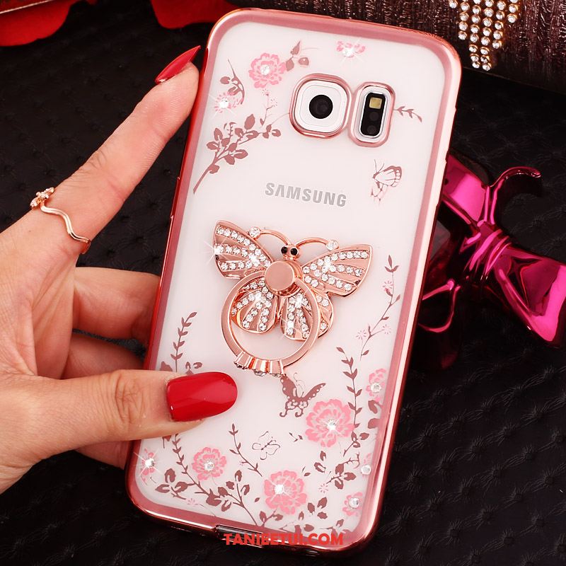 Etui Samsung Galaxy S6 Edge Pawie Ring Niebieski, Pokrowce Samsung Galaxy S6 Edge Klamra Złoto Ochraniacz